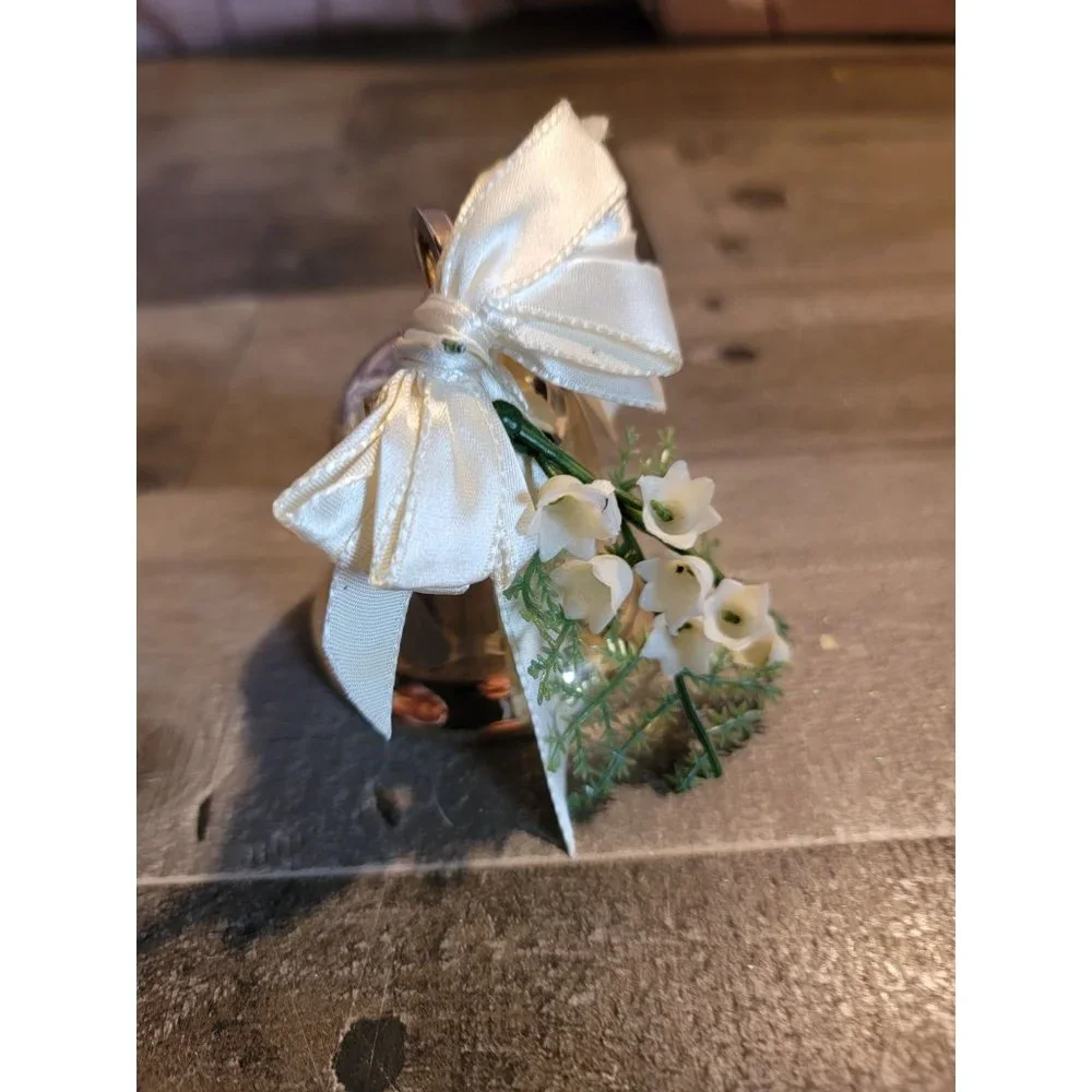 Vintage Silver bell flowers bow ornament Xmas holiday tree home decor‎